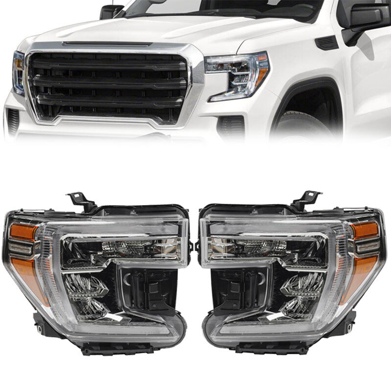 2P for 2019-2021 for GMC for Sierra 1500 headlights with halogen turn signals and driver for passengers.