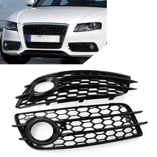 Pair Honeycomb Front Bumper Fog Light Grille Cover for Audi for A4 B8 S4 2008-2012
