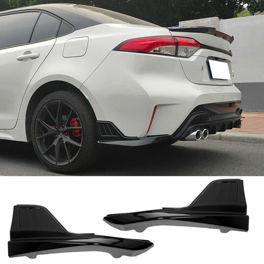2X for Corolla Sedan 2019-2023 Glossy Black Rear Bumper Lip Side Skirt Splitters
