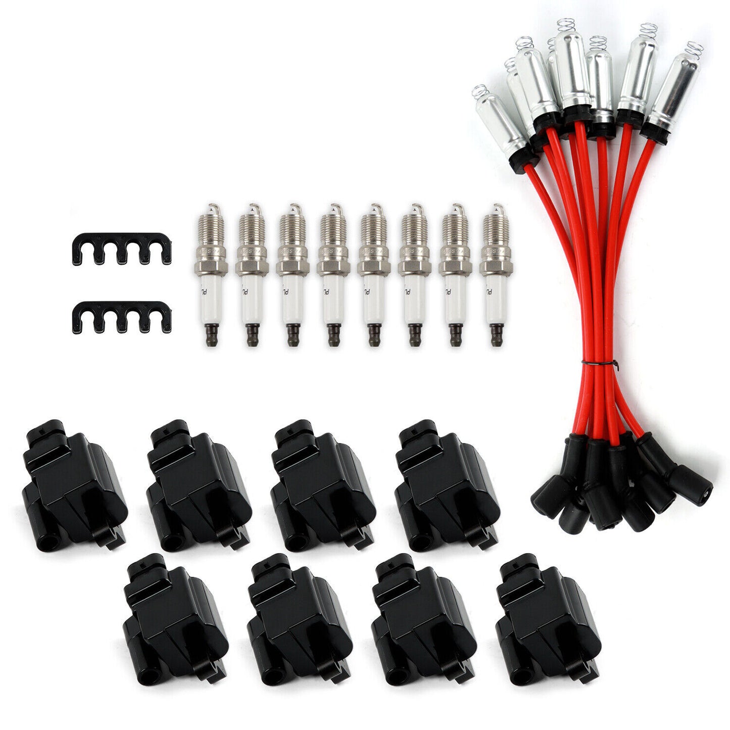 8PCS Square Ignition Coil  Spark Plug Wires for Chevy for GMC 4.8L 5.3L 6.0L 8.1L