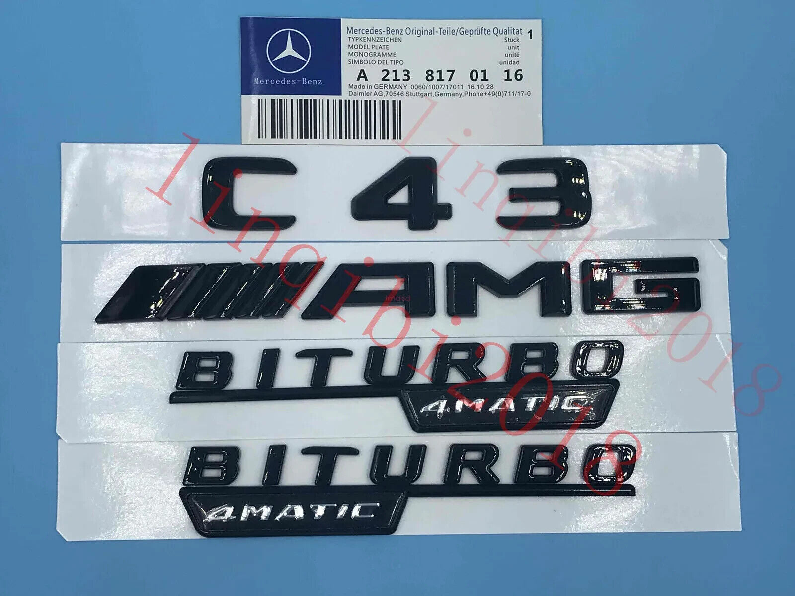 2018 Matte Black C43 AMG BITURBO Trunk Emblem Sticker for Mercedes-Benz