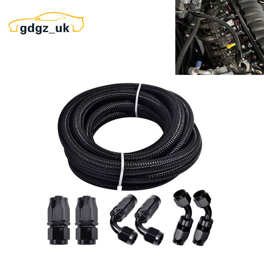 6AN 12FT Fuel Line Hose Nylon Stainless Braided Fuel Line Oil Hose End Fitting
