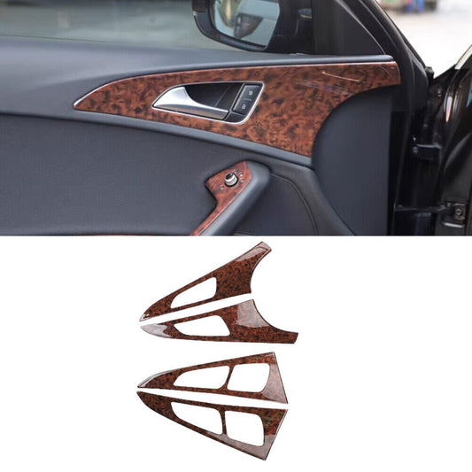 Fit for Audi A6L 2012-18 Agate Wood Grain Inner Door Handle Panel Frame Trim 4P