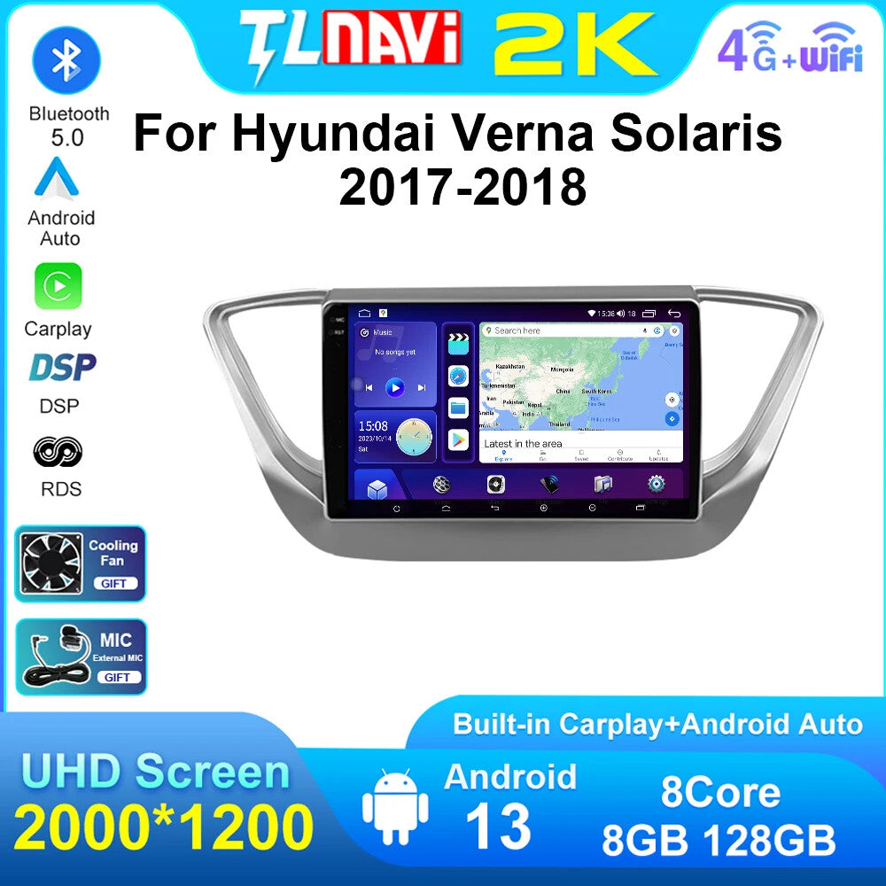 for Hyundai Verna Solaris 2017-2018 CarPlay Car Radio GPS Video Player Screen