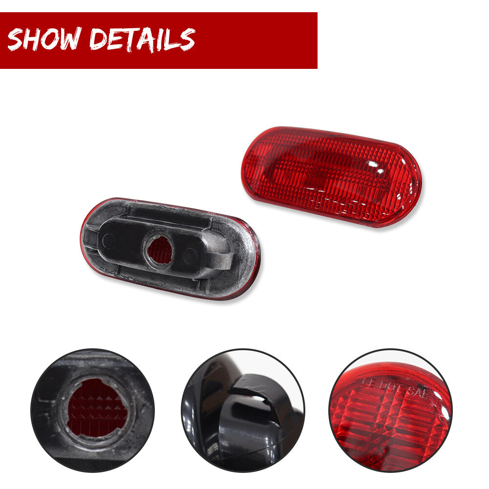 Applicable to for Volkswagen Beetle 1998 - 05, rear side marker lights, red, one pair on each side.