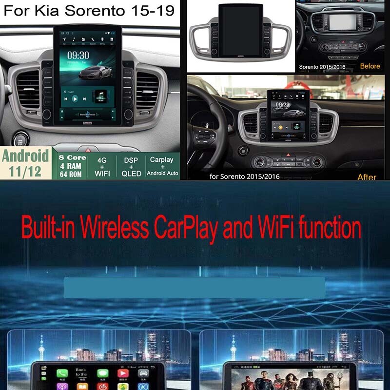 Car Android GPS Navigation for Kia Sorento 15-19 radio carpaly audio Wifi 9.7