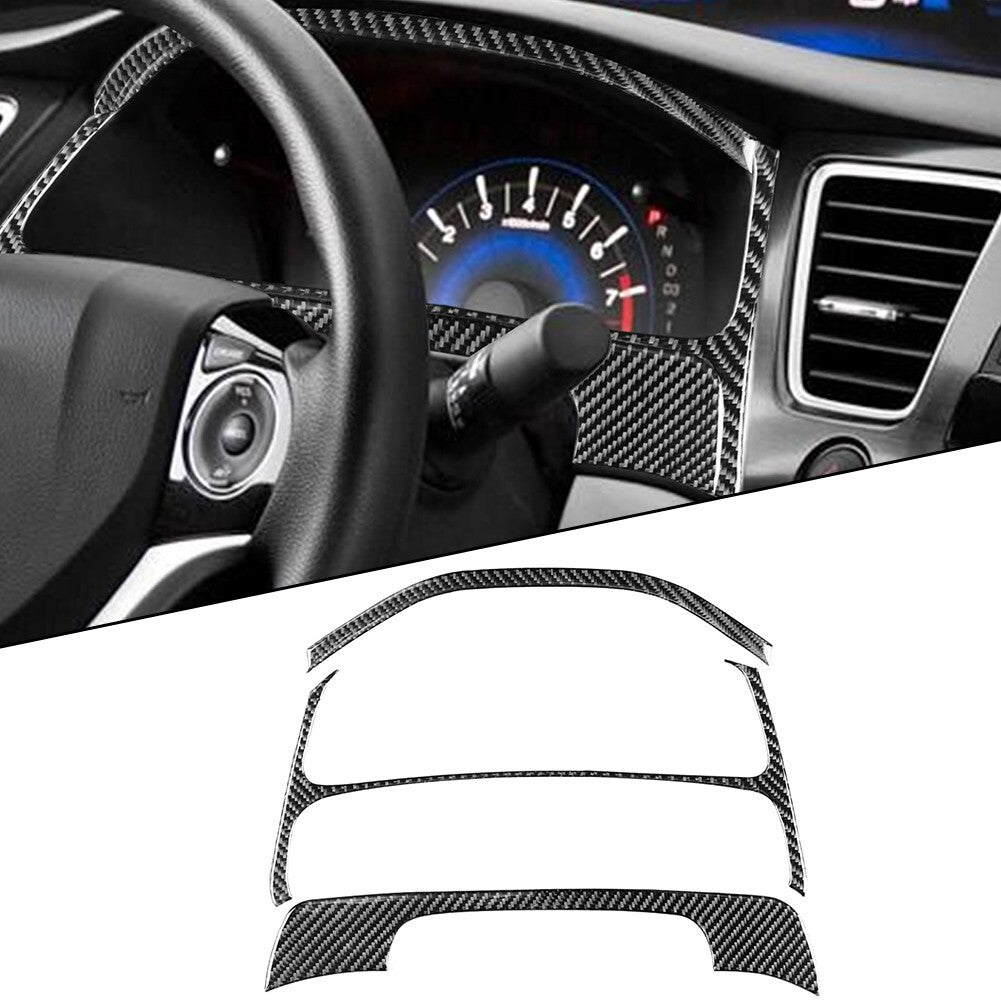 3pc Carbon Fiber Dashboard Speedometer Panel Decor Cover for Civic 13-15