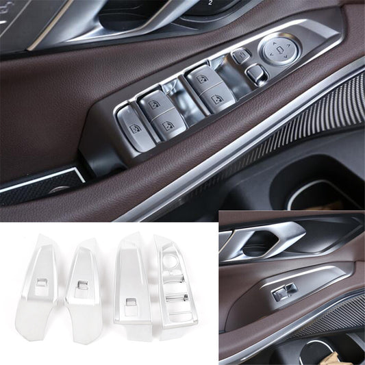 4¡ÁSilver ABS Door Window Lift Switch Button Cover for BMW 3 Series G20 2019-2021
