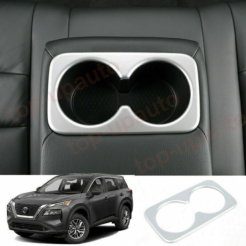 for Nissan Rogue 2021-2022 ABS Silver Rear Cup Holder Panel Frame Trim Cover