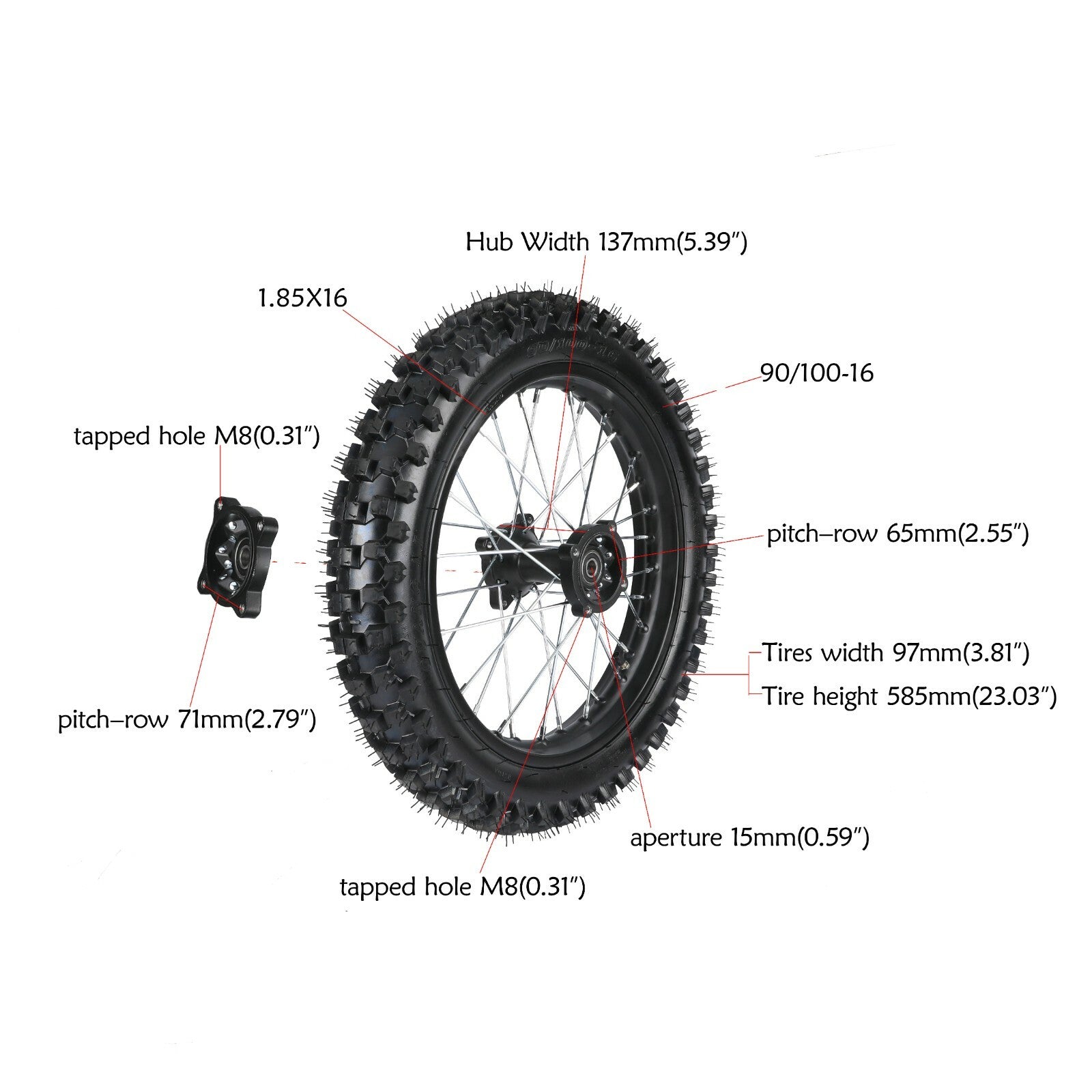 19-inch and 16-inch front and rear wheels, 70/100-19 and 90/100-16 tires, rim grooves, 150cc off-road bicycle, 200