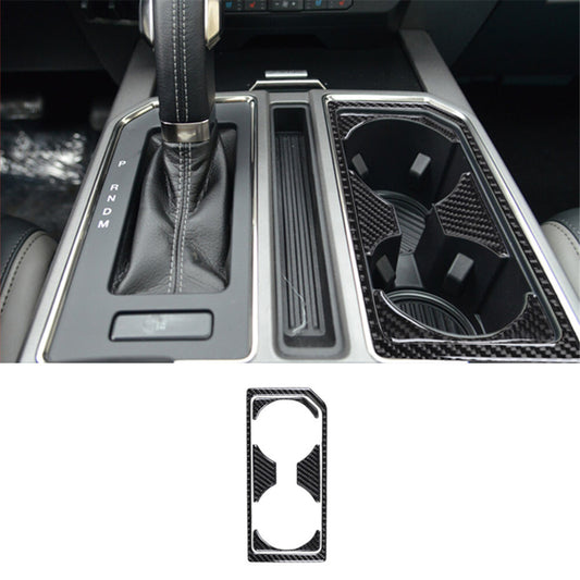 Carbon Fiber Interior Water Cup Holder Panel Trim Cover for Ford F-150 2015-2017