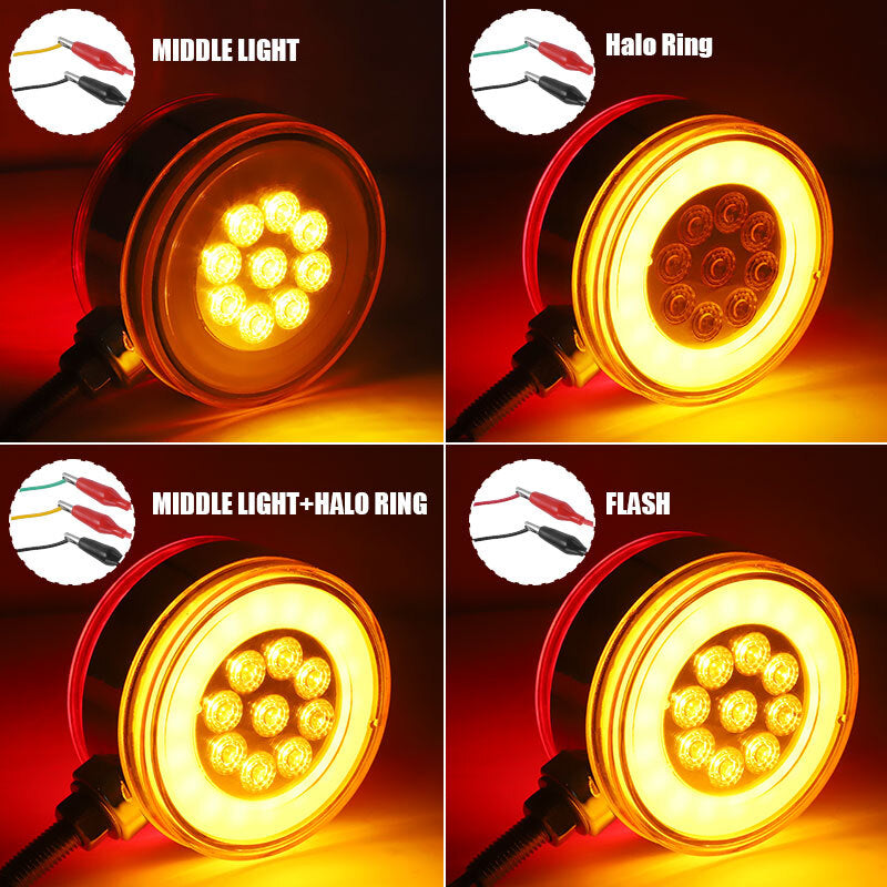 1pc LED Round Dual Face Red/Amber Truck Fender Pedestal Marker Light Turn Signal