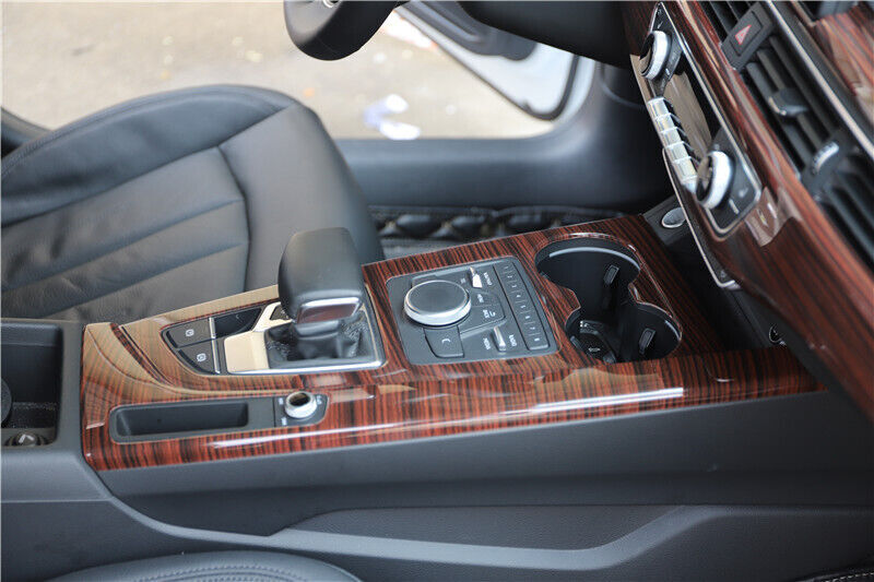 Inner Console Gear Shift Frame Cover Trim 2PCS Fit for Audi A5 17-2019 Red Wood