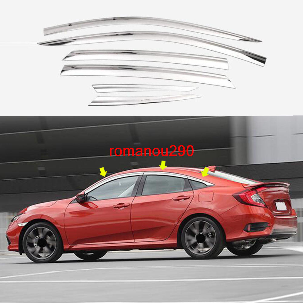 6X for Honda for Civic Sedan 2016-2021 Chrome Window Vent Sun Rain Guard Door Visors