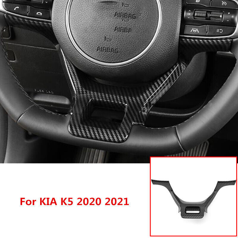 Carbon Fiber Inner Steering Wheel Decor Cover Trim Fit for KIA K5 2020-2023 1PCS
