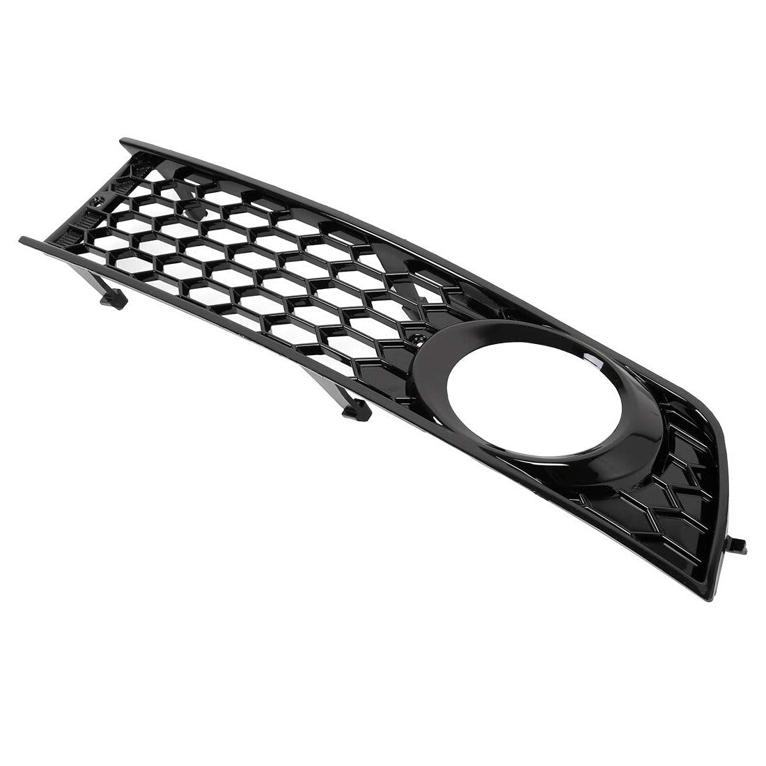 A pair of front bumper fog light grille protectors in gloss black for Audi A4 B6 2001-2005.