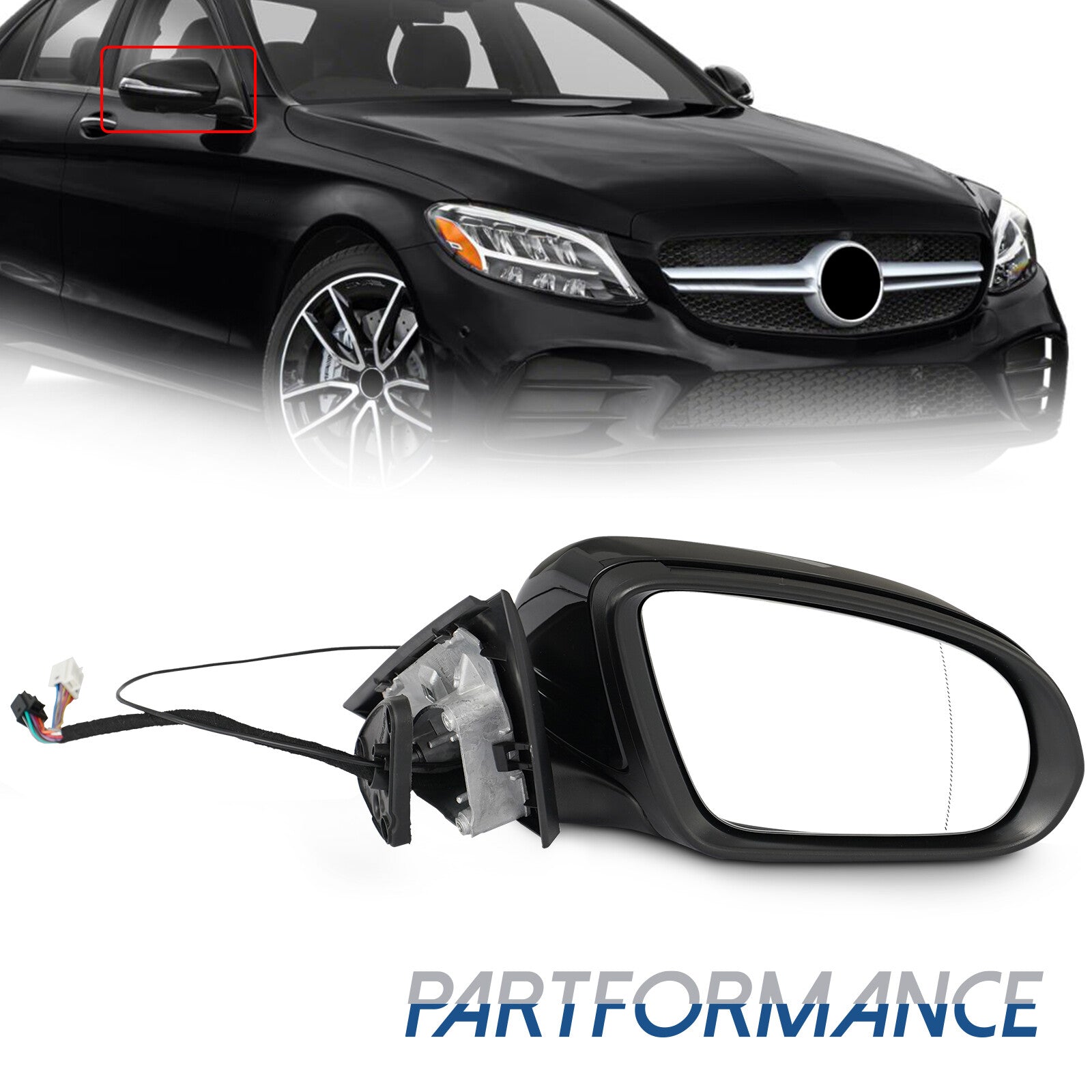 Black right passenger side mirror for 2015-2021 for Mercedes C250 C300 C350 C63