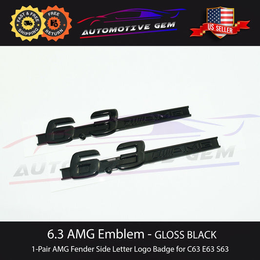 6.3 AMG Badge Gloss Black Fender Logo Badge Nameplate for AMG C63 E63 S63
