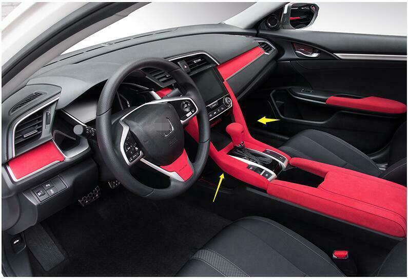 Gear Shift Both Side Cover Trim 2 for Honda for Civic 2016-2021 Red Alcantara Suede