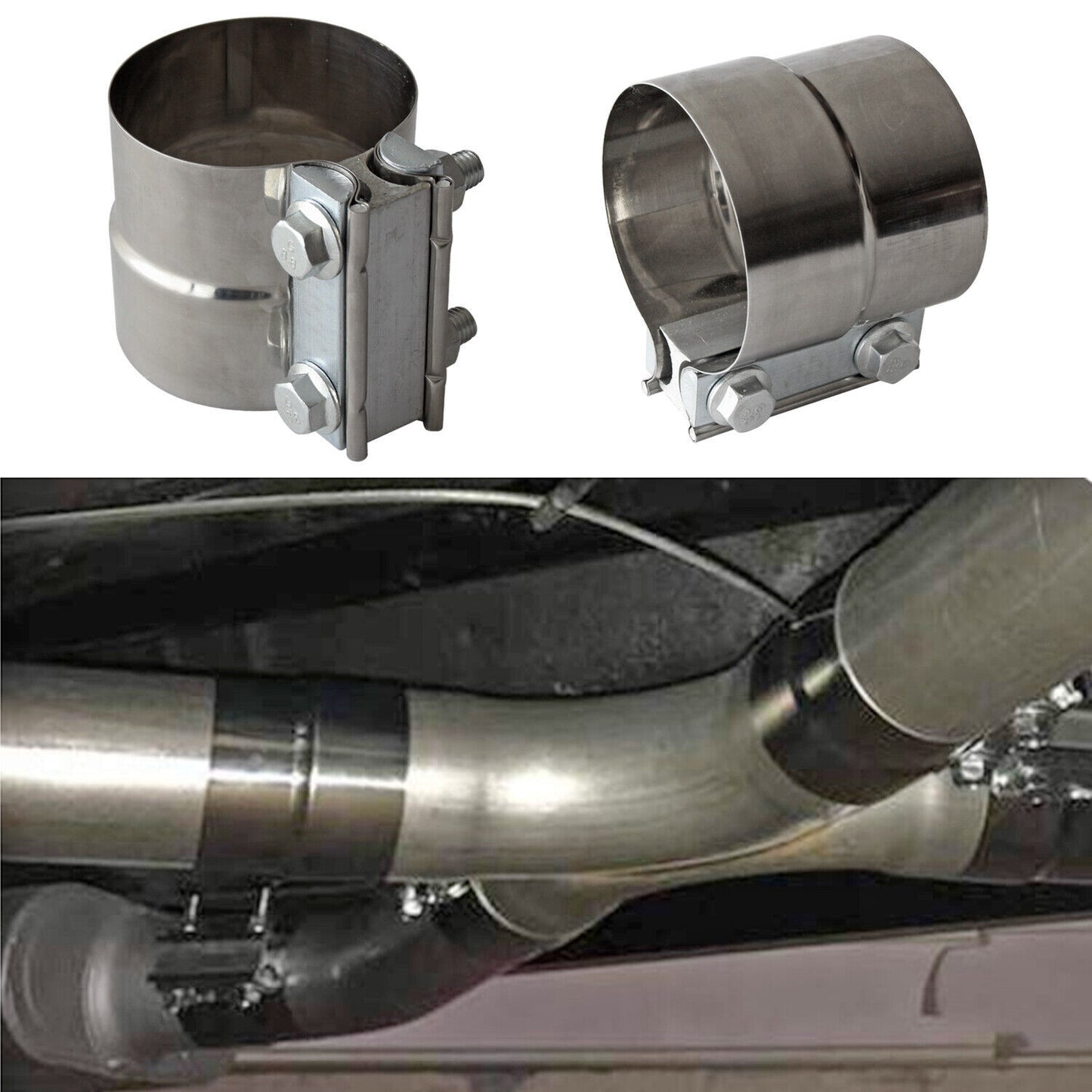2PC 3 Inch Exhaust Clamps Stainless Steel Muffler Band Clamp for 3 In Diameter