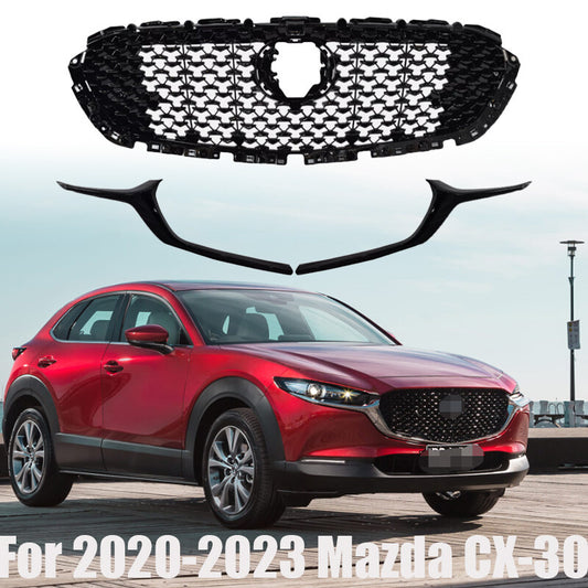 Front Grille And Front Grille Molding Trim For 2020-2023 for Mazda CX-30 Gloss Black