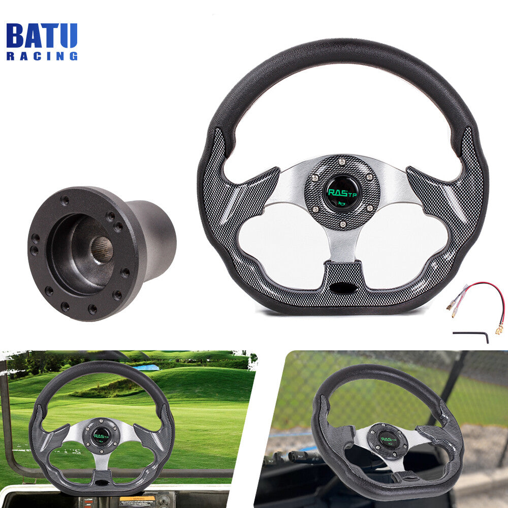 12.5inch Black for Golf Cart Steering Wheel with Black Hub Adapter for EZGO TXT RXV