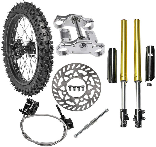 17-inch wheels, 70/100-17 + 45/48 mm fork, shock absorber, disc brakes, dirt pit bicycle razor.