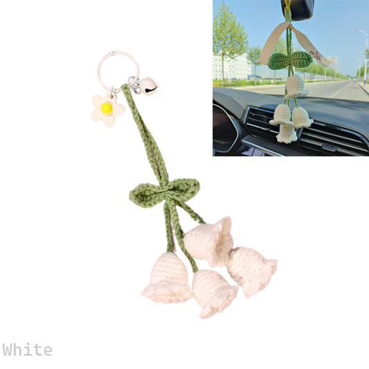 1Pc Hand-woven Bellflower Pendant for Rearview Mirror Hanging Accessory White