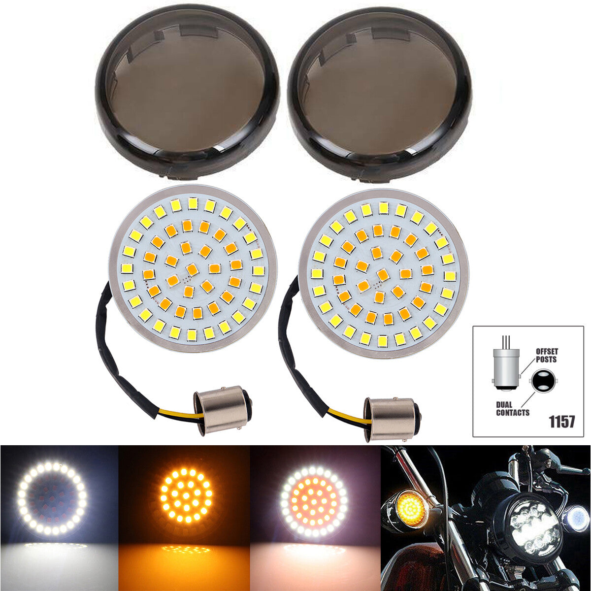 2-inch LED 1157 front and rear turn signal light inserts + smoke lens suitable for Harley-Davidson .