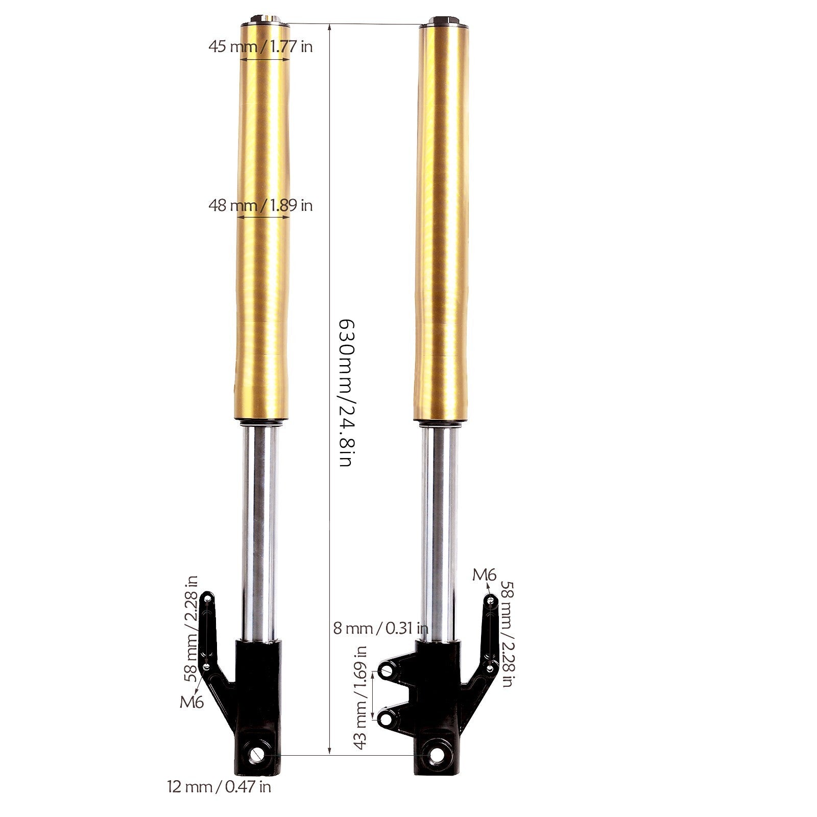 12mm 630mm front fork, shock absorber, suspension, potholes, dirt, bicycle cooler, Apollo 110cc 125cc