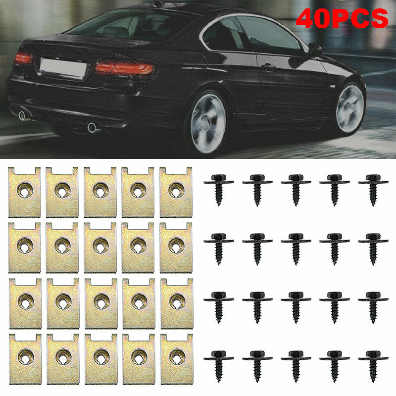 40x Metal Car Door Screw Body Fender Bumper Retainer U Nut Clips Gasket Fastener