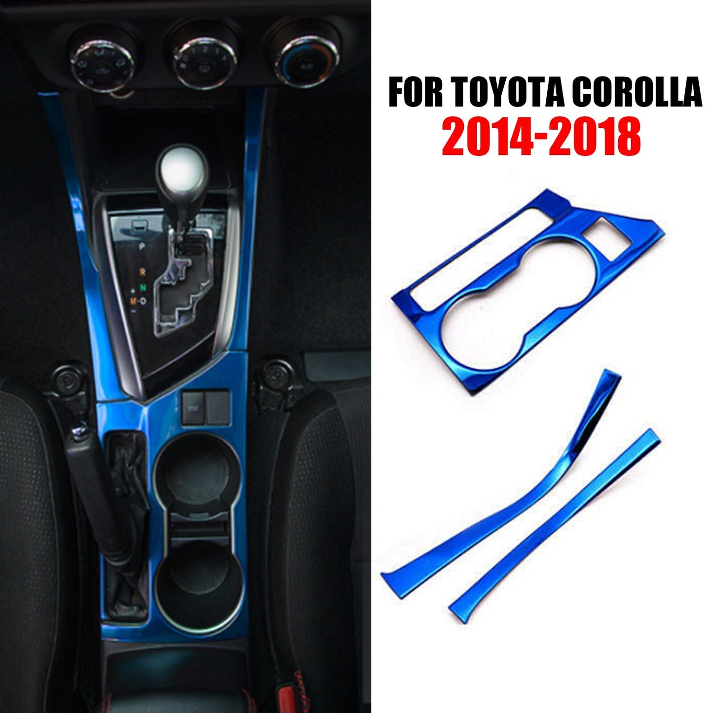Blue titanium Inner Gear shift panel Water cups trim Fit for Toyota for Corolla 14-18 AT