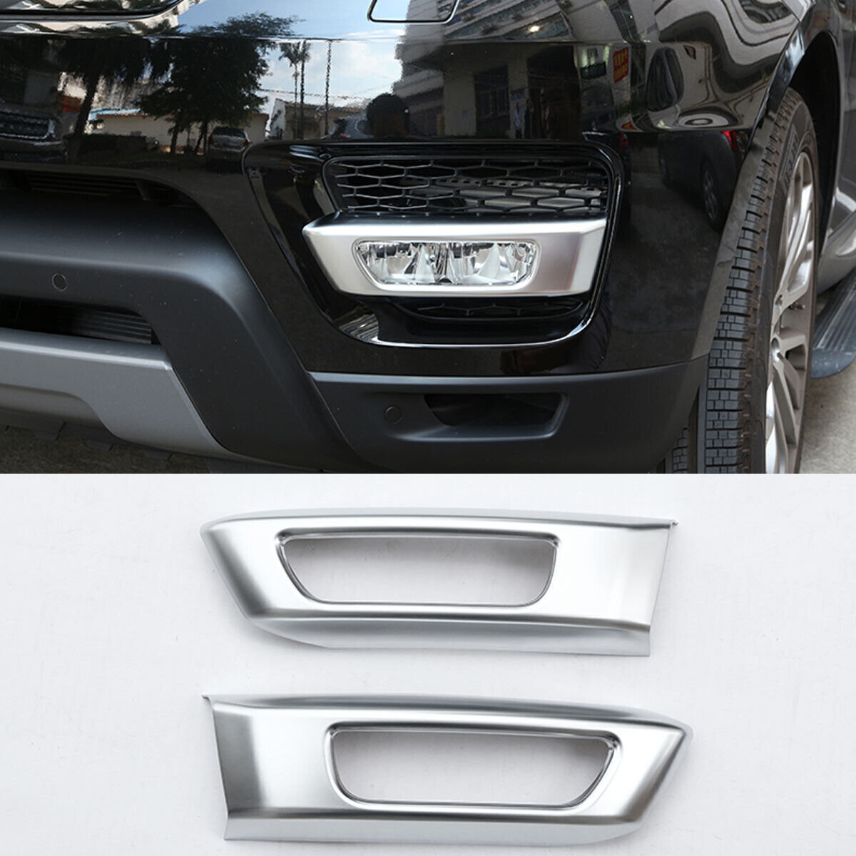2x Silver Front Fog Light Cover Trim for Land Rover for Range Rover Sport 2014-2017
