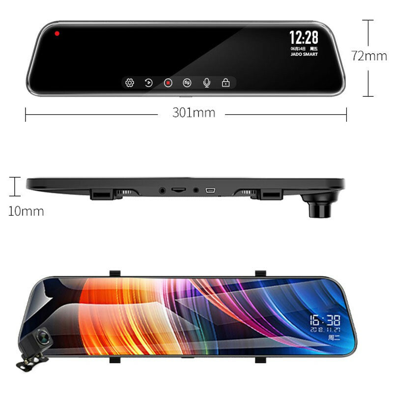 Car DVR 12 Touch Mirror Dual Lens Dash Cam Video Recorder With Rear View Camera