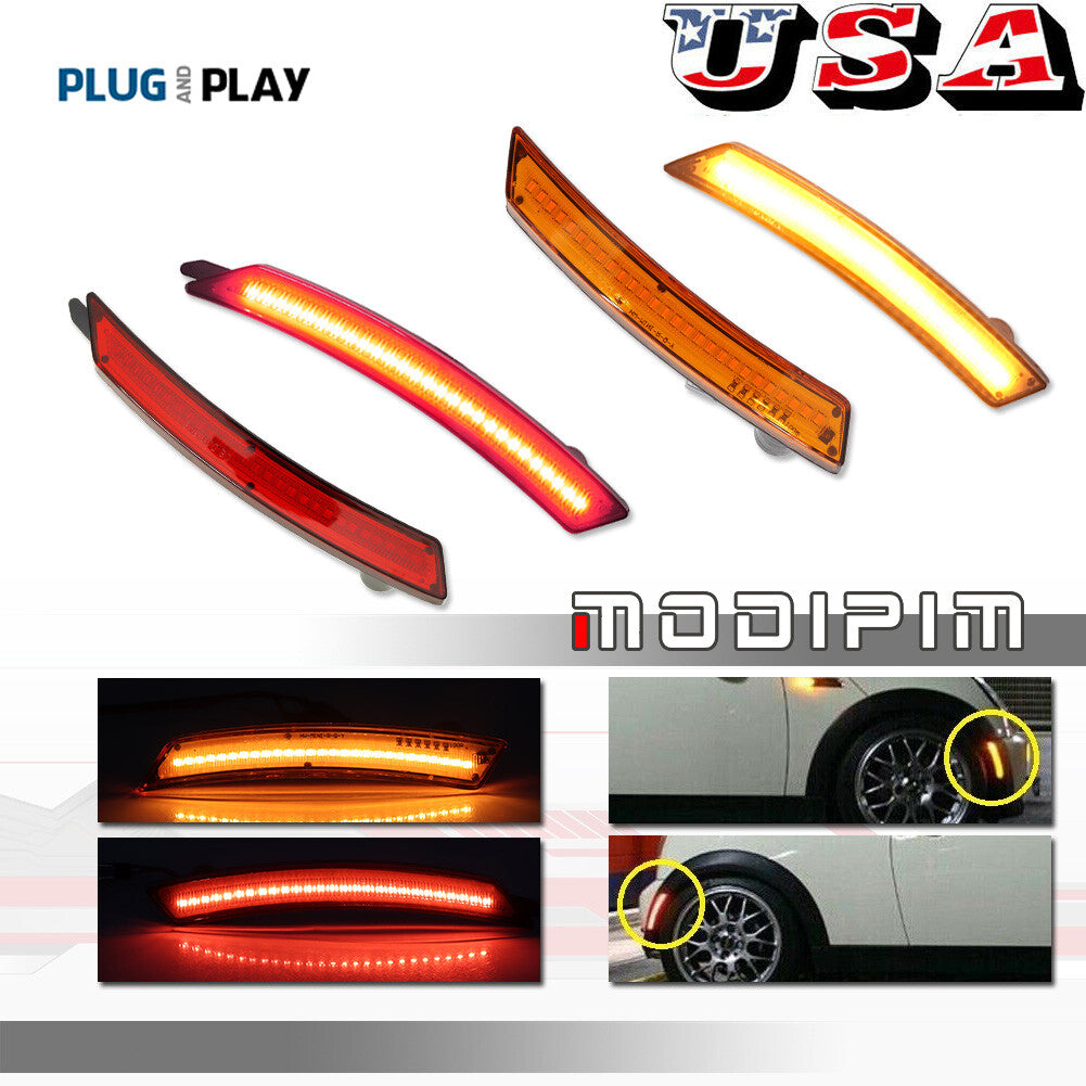 Front and rear amber/red full LED side marker lights kit for 2007-13/14 for Mini Cooper