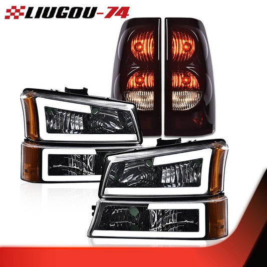 Chrome/Amber LED DRL Headlights + Taillights Suitable for 2003-07 SILVERADO 1500-3500