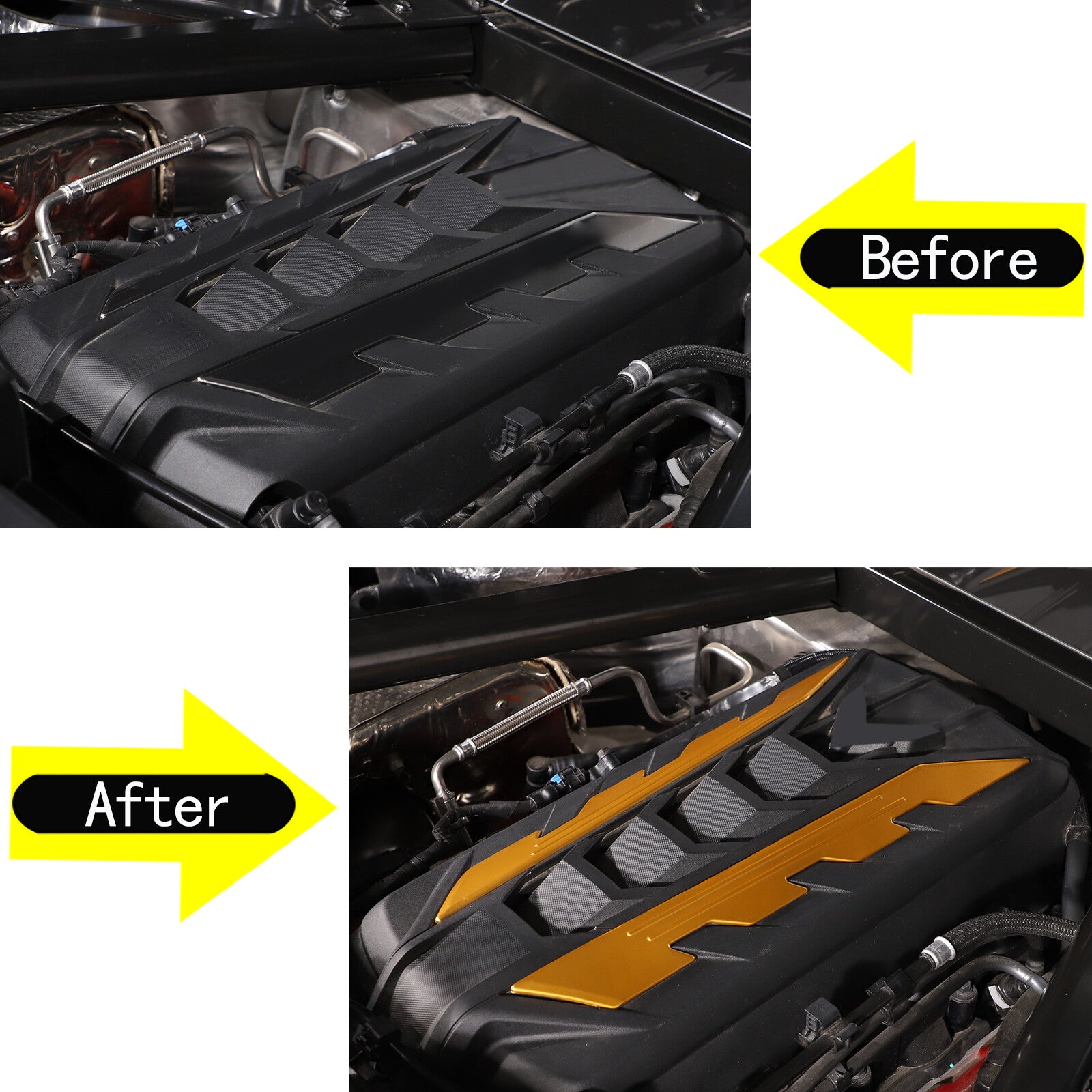 Yellow engine side panel cover trim aluminum alloy 2-piece set for Corvette C8 2020 - 2023