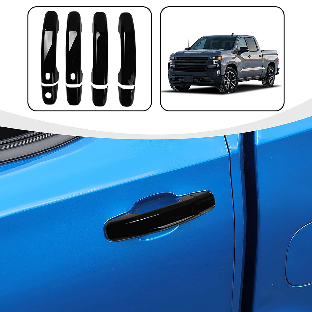 4xGlossy Black Door Handle Overlay Covers for 19-25 Silverado 1500 2500 3500