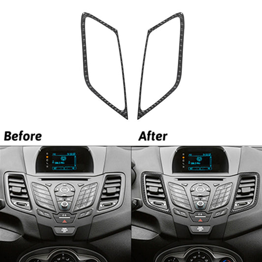 2Pcs Carbon Fiber Center Air Vent Frame Cover Trim for Ford Fiesta 2011-2015