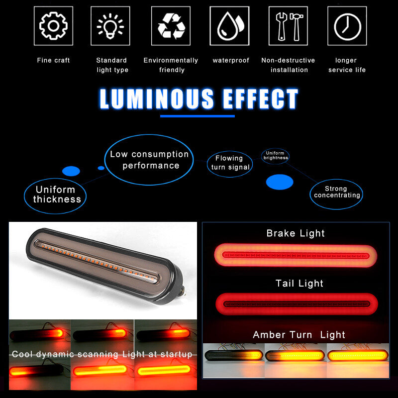2X Red/Yellow LED Flowing Reverse Stop Brake Turn Tail Light Truck Trailer RV