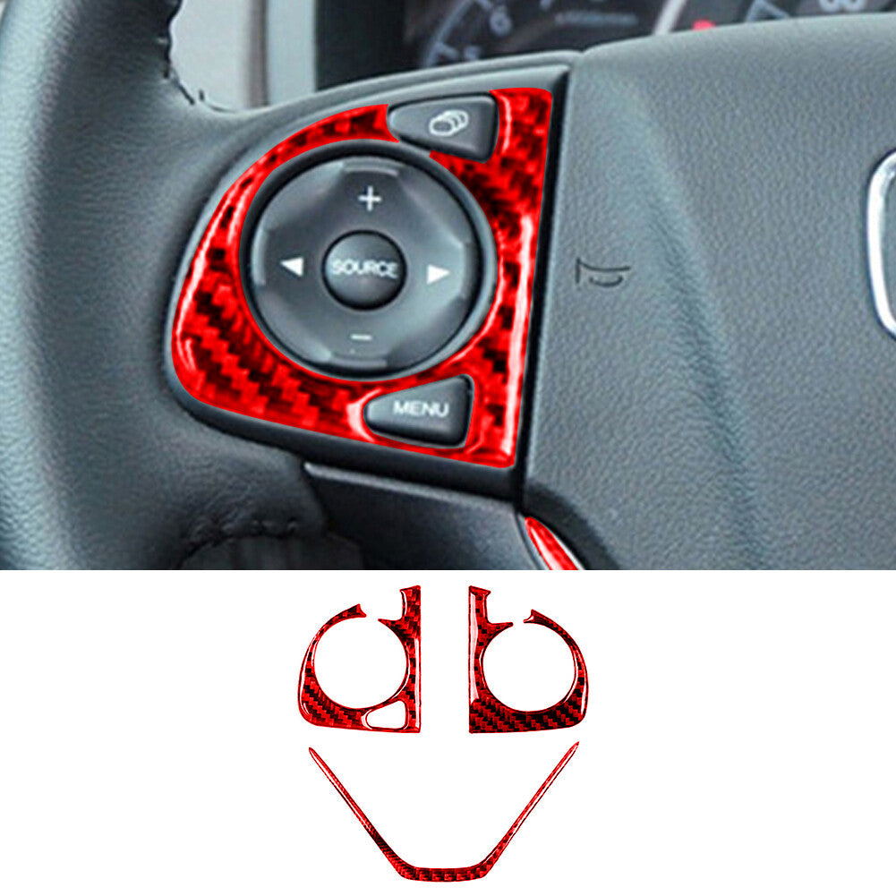 3x Red Carbon Fiber Steering Wheel Button Trim for Honda CRV CR-V 2012-16 Type A