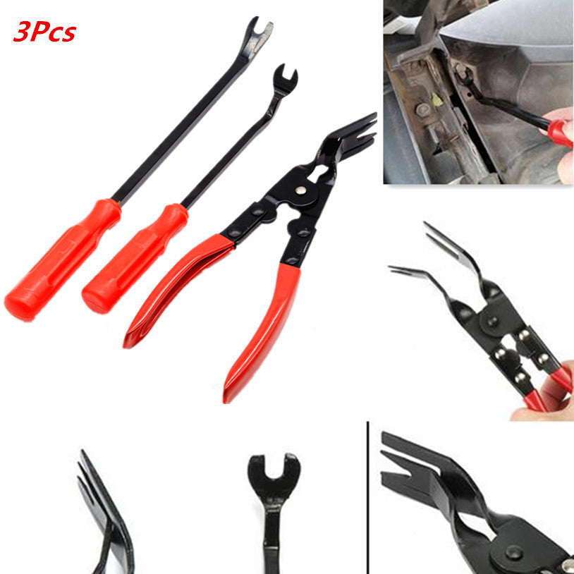 3Pcs Car Remover Combo Repair Clip Plier Crowbar Set Fastener Tool Kit