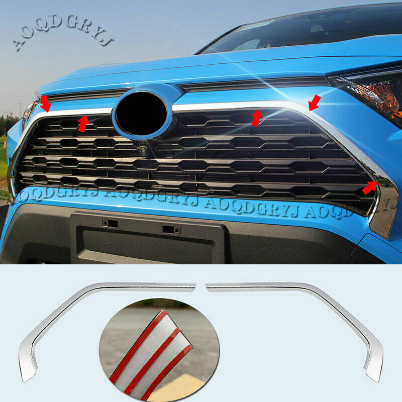 Stainless Front Grill Grille Molding Cover Trim Strips for Toyota Rav4 2019-2022
