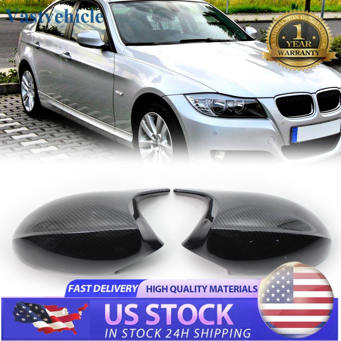 2PCS Side Mirror Cover Cap for BMW E81 E82 E87 E90 E91 E92 E93 PRE-LCI M3 3.0L