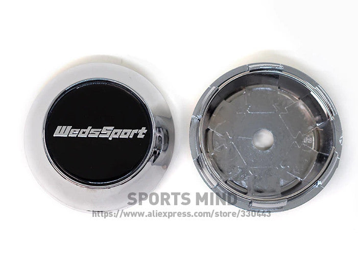4-piece set of 68mm WedsSport logo wheel center caps, hubcaps, rim caps, badges, black chrome-plated