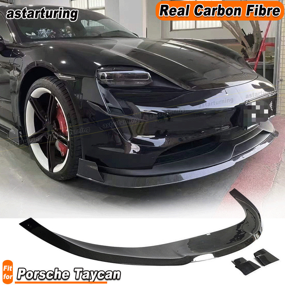 Fit for Porsche Taycan 9J1 Base 4S 2019-25 REAL CARBON Front Bumper Lip Spoiler