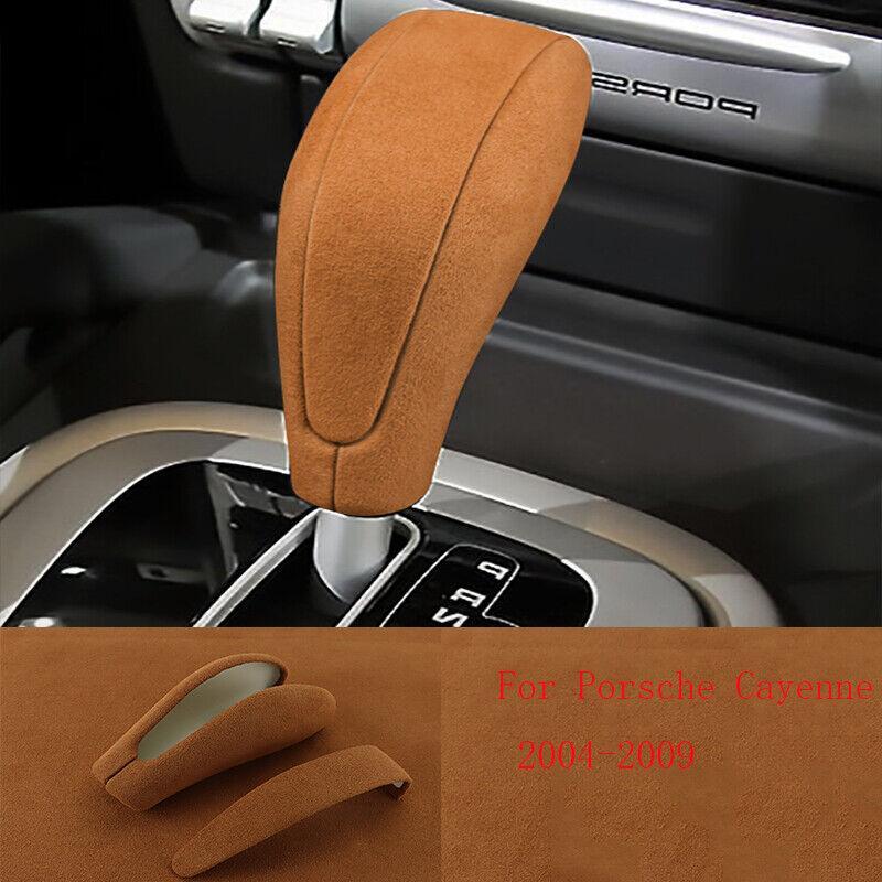 Fit for Porsche for Cayenne 04-09 Brown Alcantara Gear Shift Knob Shifter Lever Trim