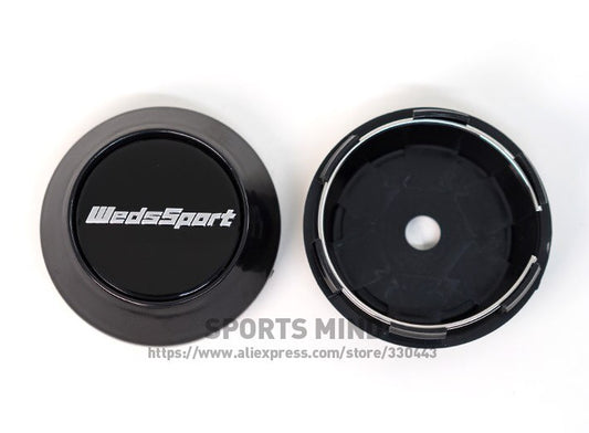 4-piece set of 68mm Weds Sport rim caps, center caps, and logos in black for TE37.