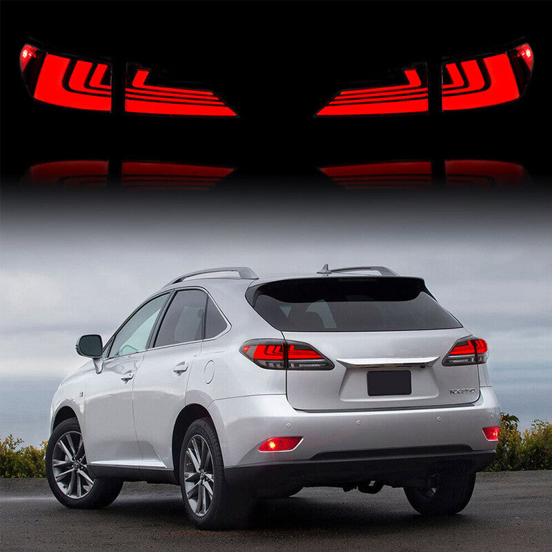 A pair of smoked LED taillights for 2010-2015 for Lexus RX 350F 450H with sequential LHRH