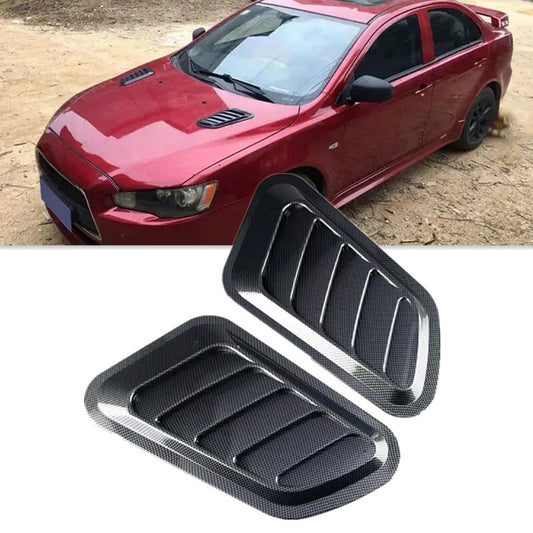 2PCS Carbon Fiber Car Air intake Scoop Bonnet Hood Vent Louver Cooling Panel Set